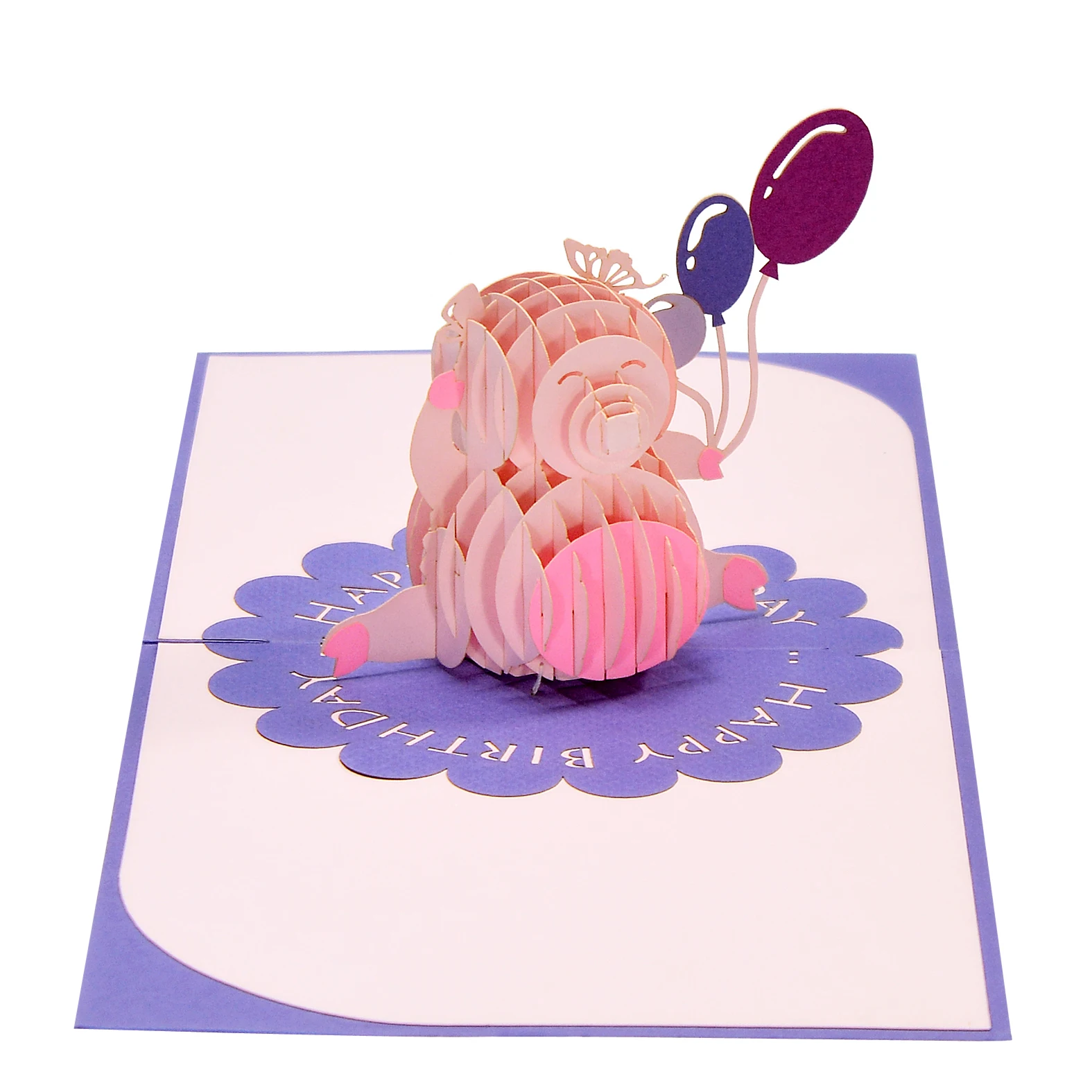 3D pop up greeting card in High Quality from Vietnam Supplier with a pink Pig Lovely for Birth day and gift for baby