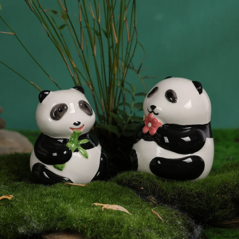 YST Panda Palace Decor Black and White Ceramic Home Decoration Gift Set for Children