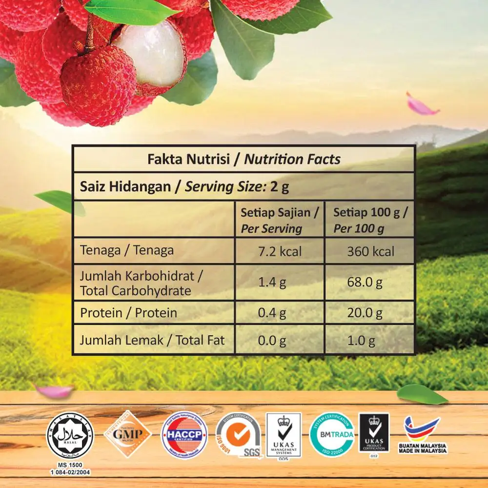 Ready To Serve Pot Bag 20 Sachets Rose Scented Tea with Lychee Flavor Individual Packaging From Malaysia