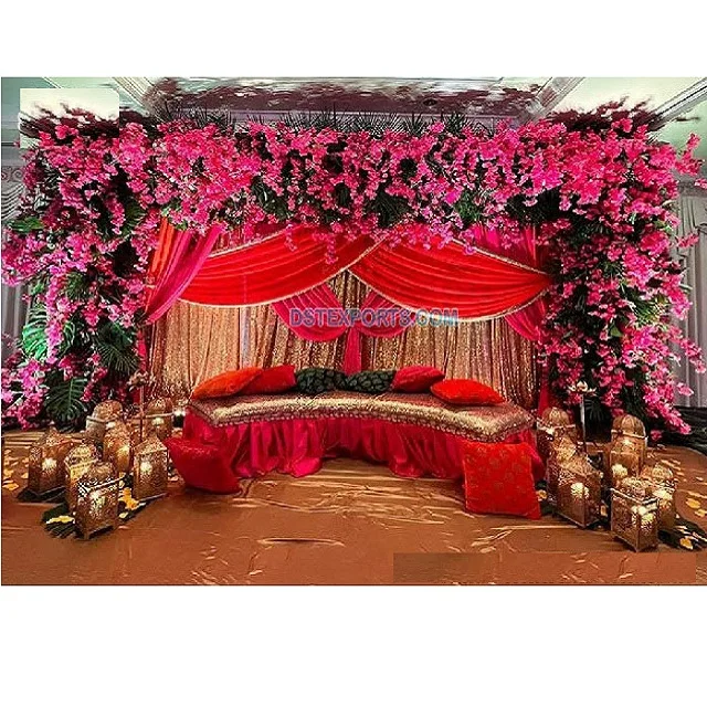 Muslim Walima Theme Bride Groom Seat Colorful Mehndi Night Arabian Bridal Seat Indian Wedding DJ Night Bridal Seating  Decor
