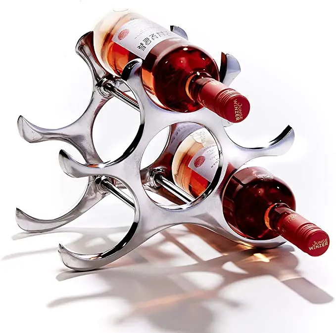 Aluminum 6 Bottles Wine Rack Barware Party Decorative Metal Bottle Stand in Modern look Handmade Wine Rack