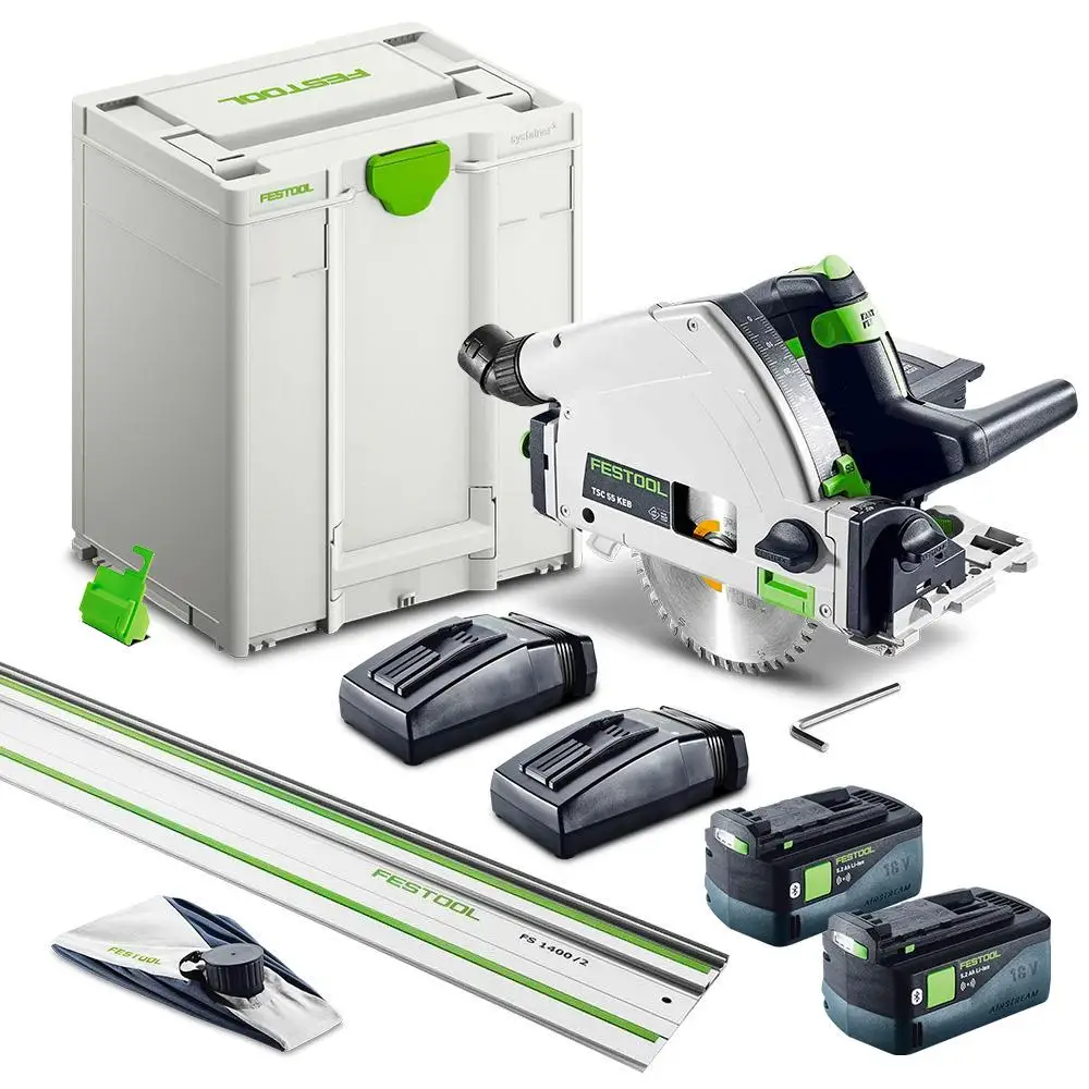 Festool TSC 55KEBI-Plus/XL-FS (577282) 18 В 5 2ah литий-ионная 160 мм (6 дюймов) Беспроводная погружная пила XL в системе с Рельсом 1400