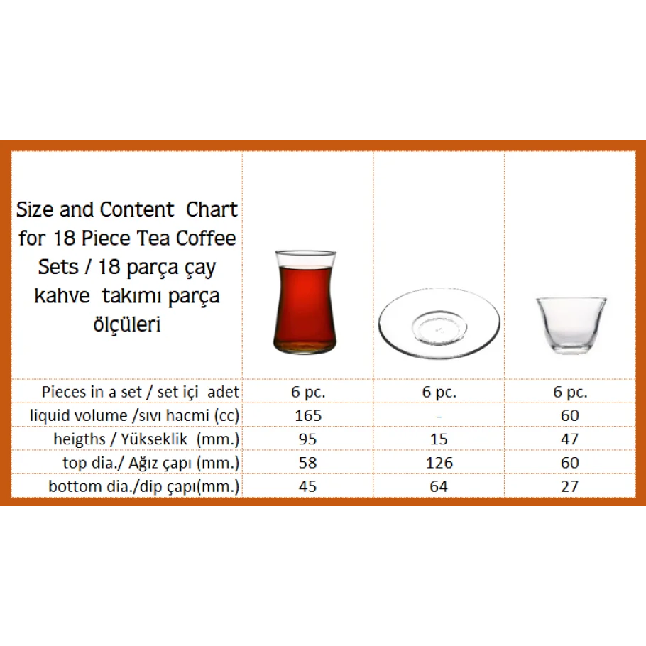 18 Pcs Turkish Tea and Arabic Coffee Set Screen Printed 24 ct. Gold rim April Design