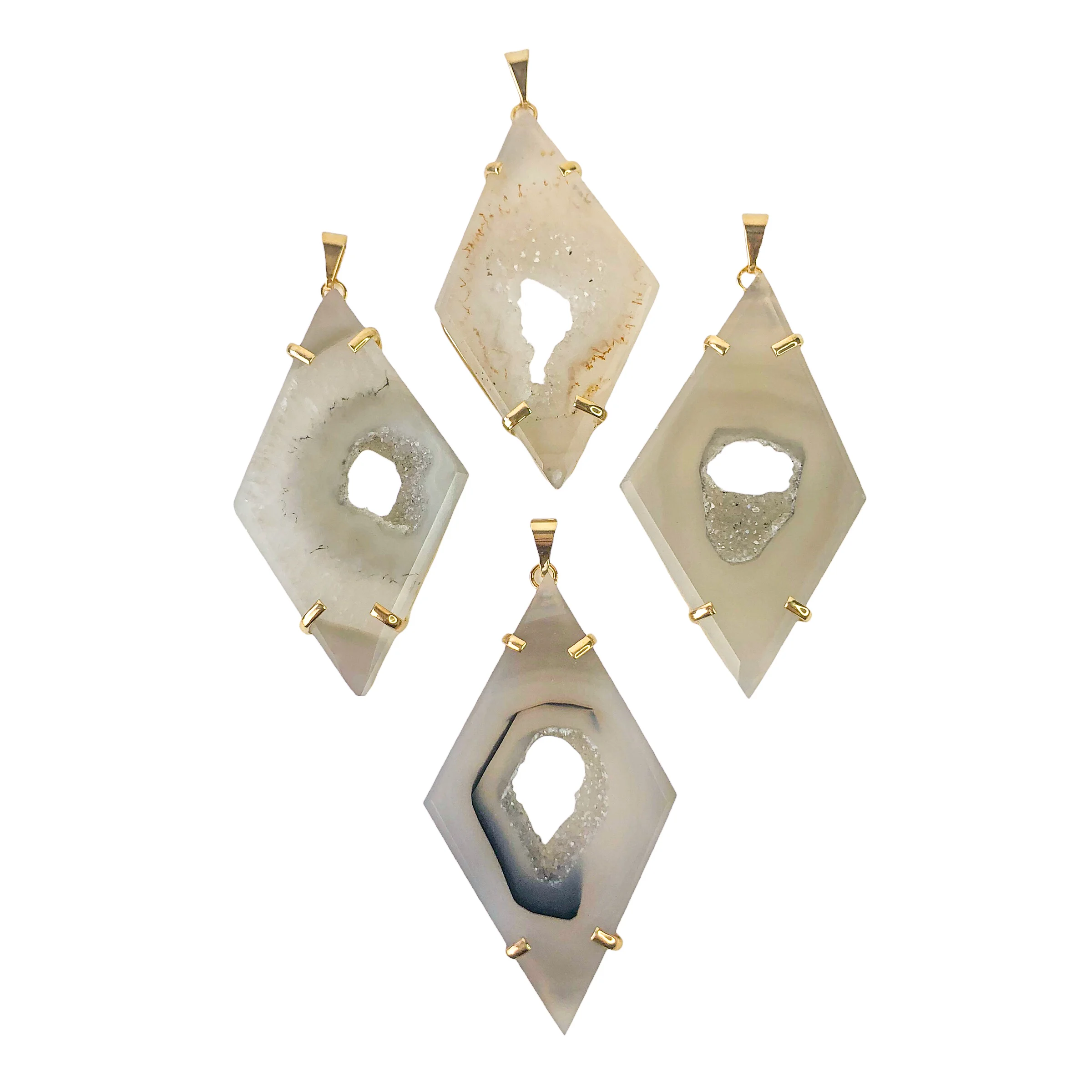 AGATE DRUZY DIAMOND PENDANTS