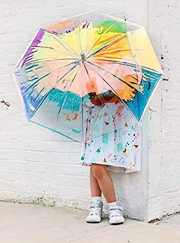 high quality guarda chuva umbrella supplier PVC Holographic Fashion Rain Long Handle Transparent Sunshade Umbrellas for the rain