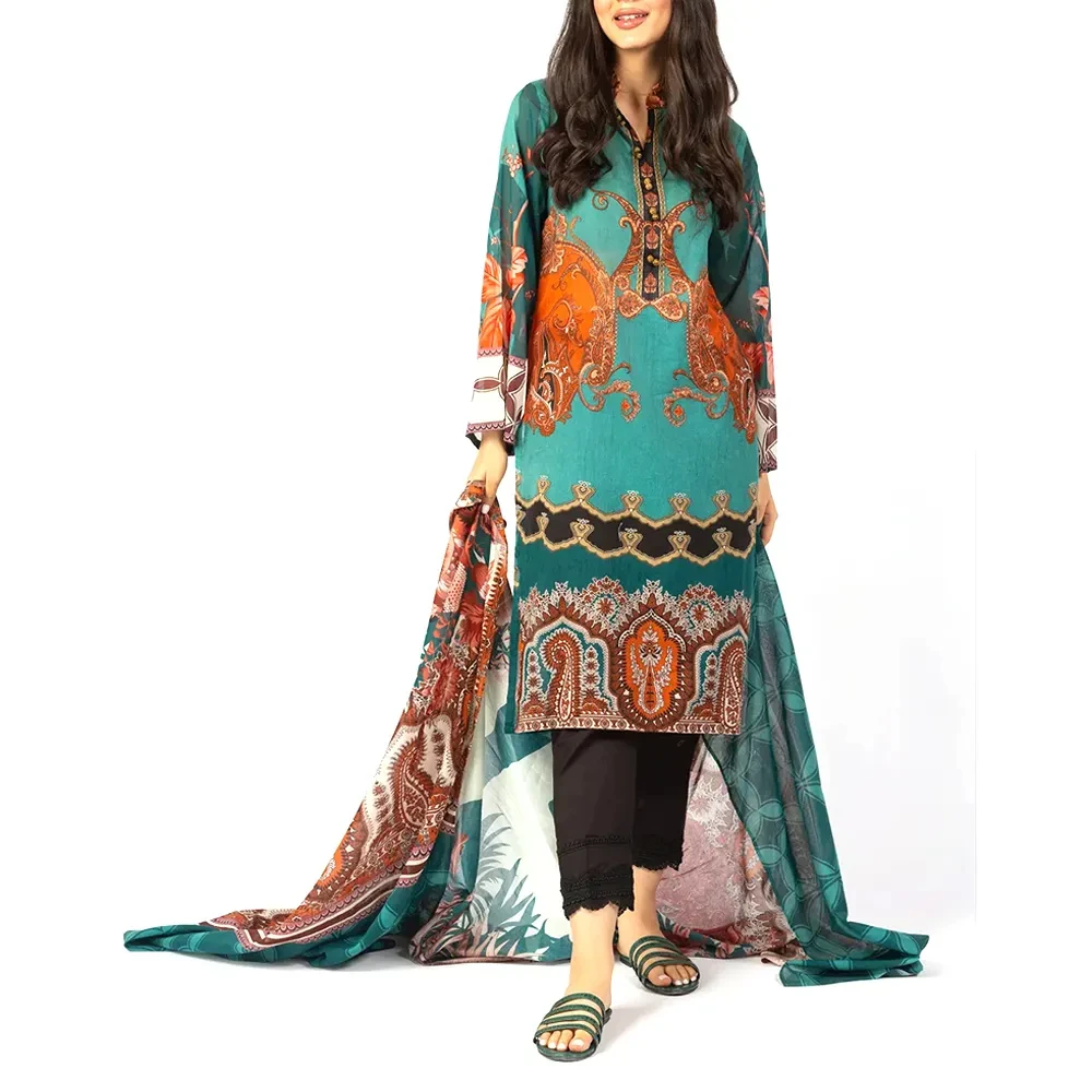 New Indian Pakistani Shalwar Kameez Lawn Green lawn 3 pieces suits women women lawn fabric suits pakistani suits online
