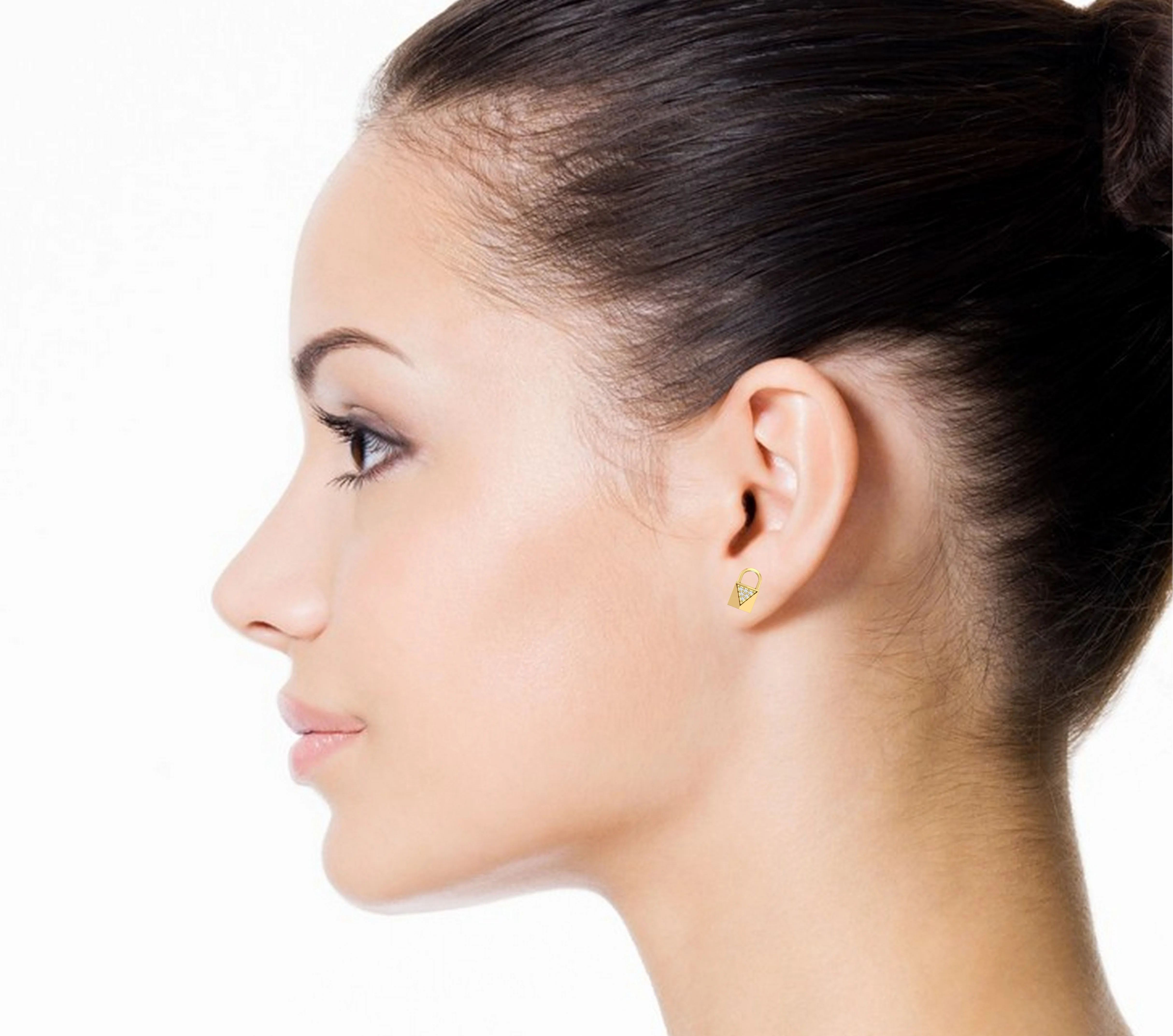 Natural Round Diamond Lock Style Stud Earrings Trendy Fine Jewelry In 18kt Solid Yellow Gold For Women Gift