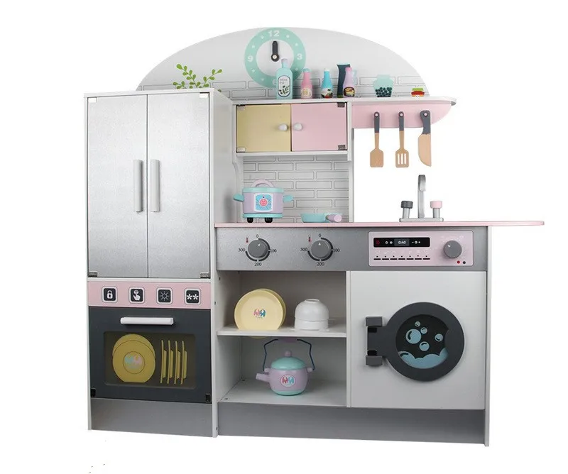 Wooden Refrigerator Children House Set Cooking Experience Girls Boys Kitchen Toys For Kids