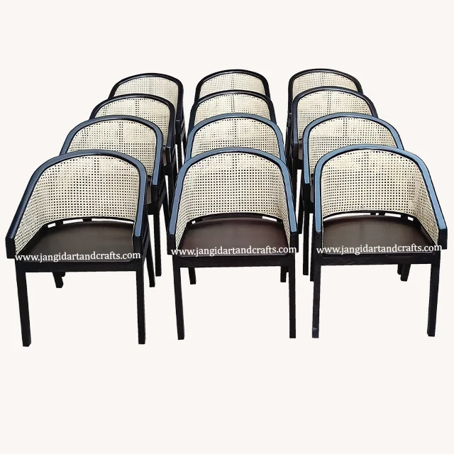 Antique Color Black Armrest Rattan Cane Back Louis Chair Solid Mango Wood Dining Arm Wedding Event Hotel Restaurant Dining Chair