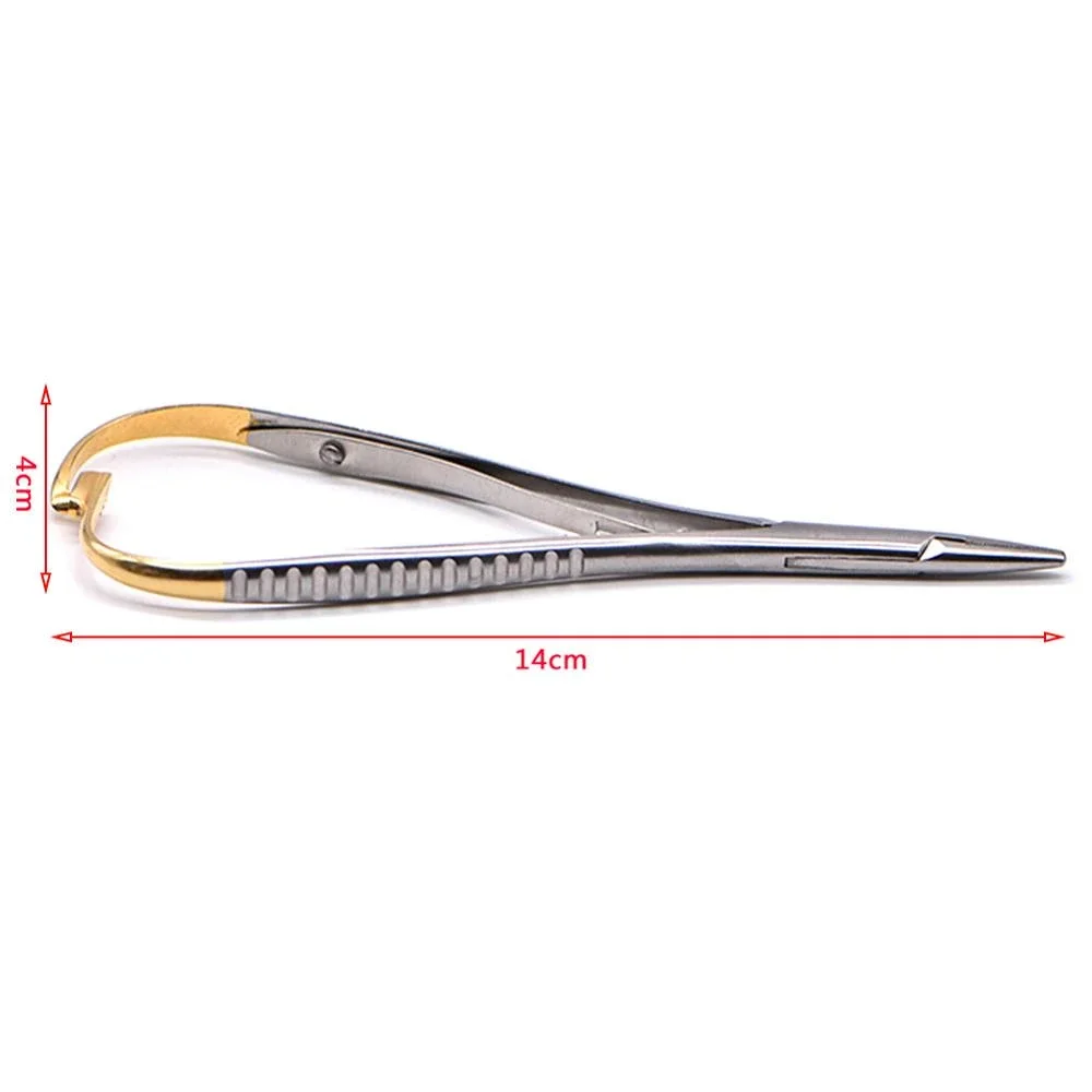 Round Dental Needle Holders Stainless Steel Orthodontic Plier Gold Plated Handle Surgical Dental Instrument Implant Castroviejo