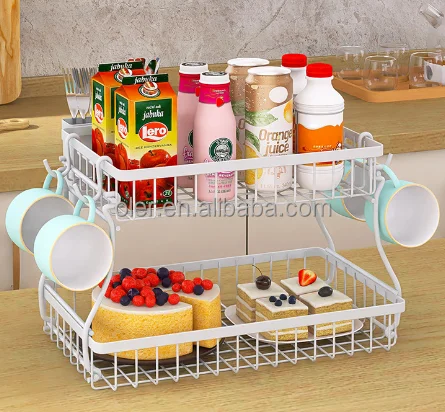 Countertop Organizer Fruit -And-Vegetable-Basket-Display-Stand Metal Wire Fruit Bowl Kitchen 2-Tier Fruit Storage Basket