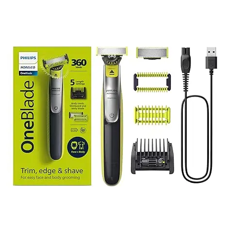 Philips Norelco OneBlade 360 Face + Body, Hybrid Electric Razor and Beard Trimmer for Men with 5-in-1 Face Stubble Comb