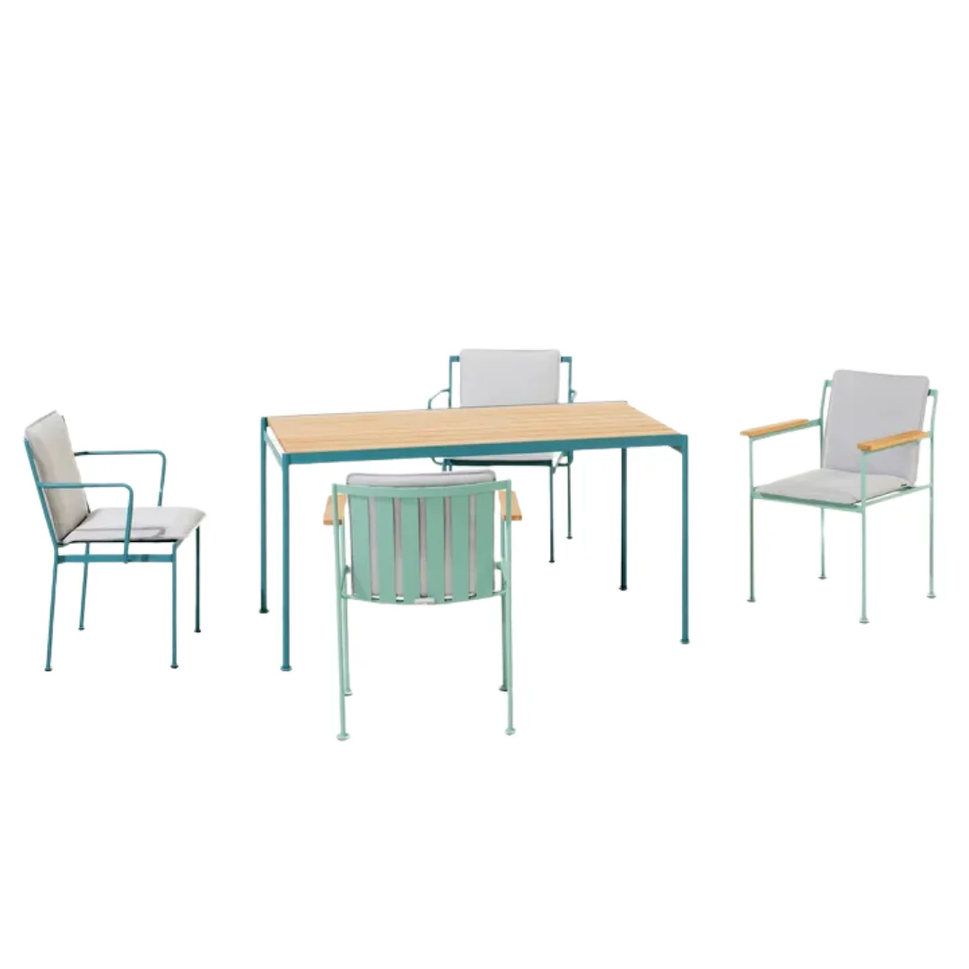 Modern Home Furniture Wooden Top and Metal Legs Dining Table Set with Comfortable Wood Chairs