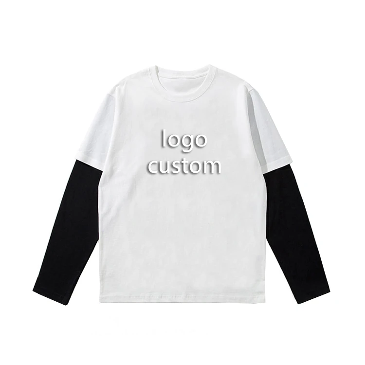 Factory Custom Blank Double Layer Long Sleeve Men T Shirt Casual Unisex 2 in 1 Double Layer Long Sleeve T Shirt