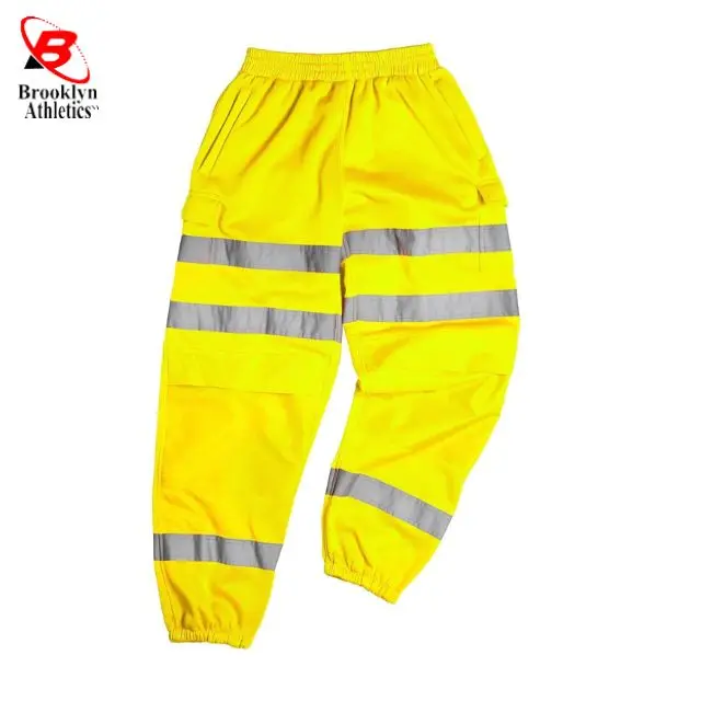 Wholesale Hi Vis Safety Workwear Joggers Men Customizable Logo Breathable Polyester Cotton Simple Yellow Silver Reflective