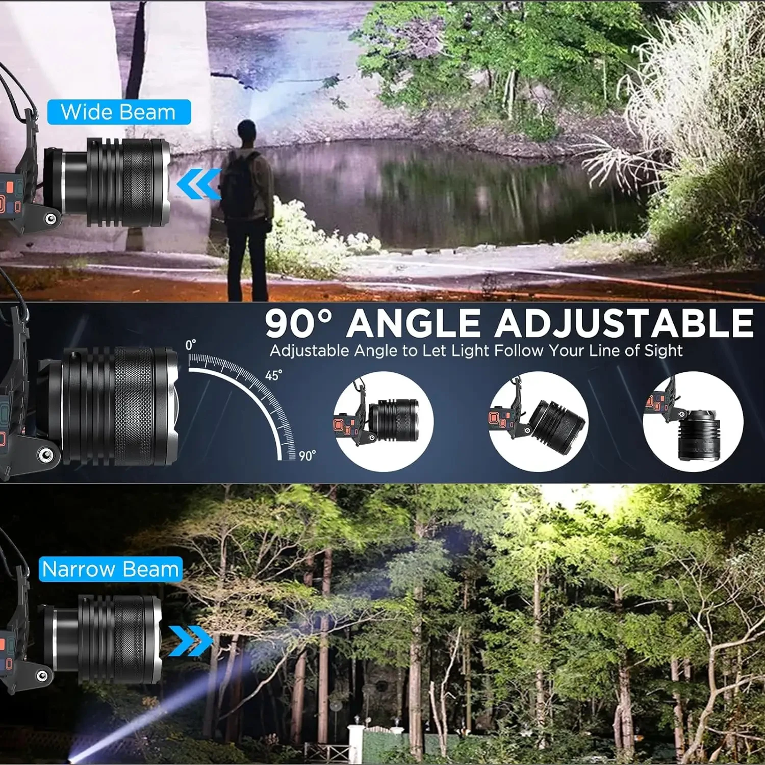 P50 P70 P90 Outdoor Camping LED Waterproof Zoomable USB Rechargeable 18650 Battery Head Lamp