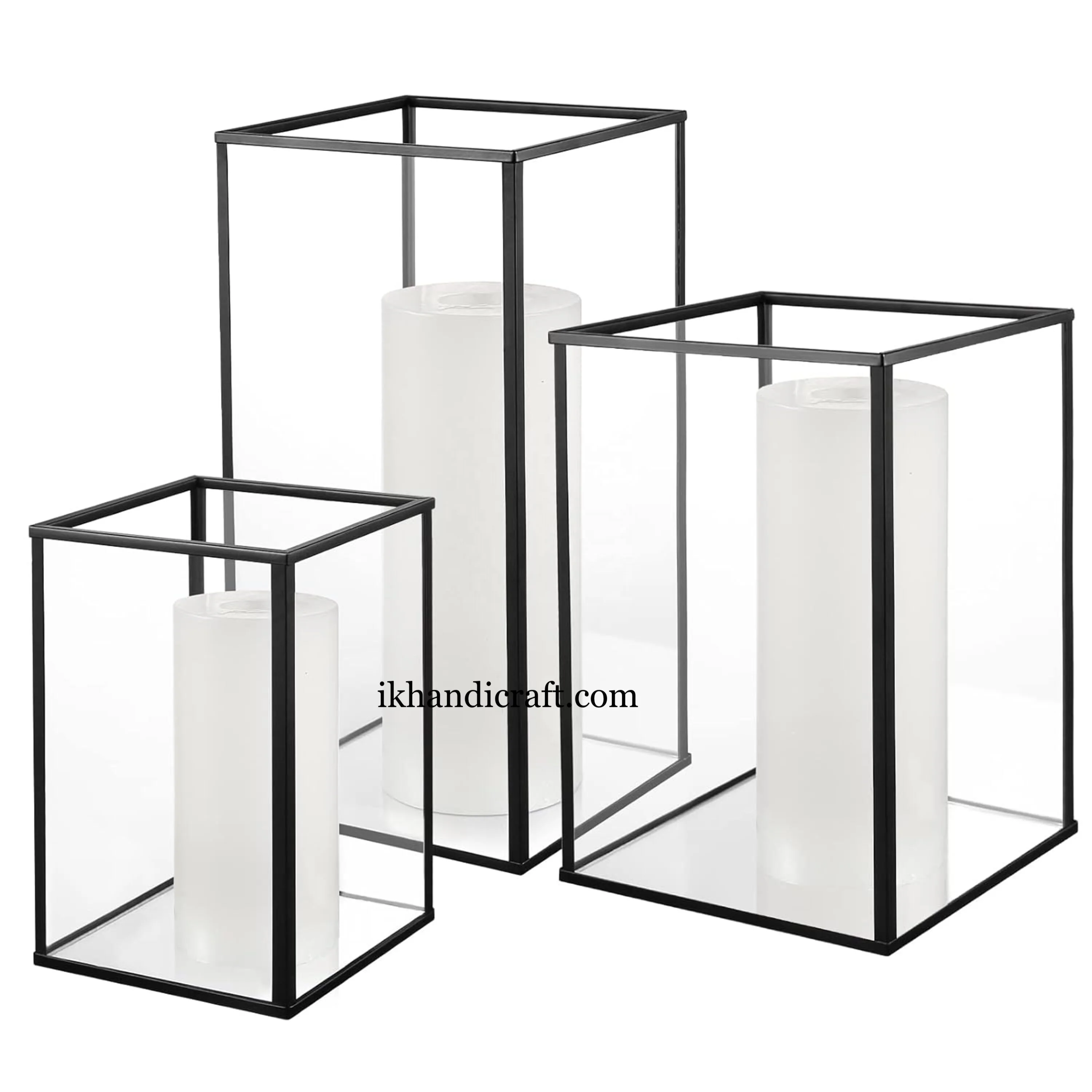 Metal Black Gold Candle Container Square Terrarium Succulent Plant Storage Light Luxury Display Box Metal Glass Candle Holder FL