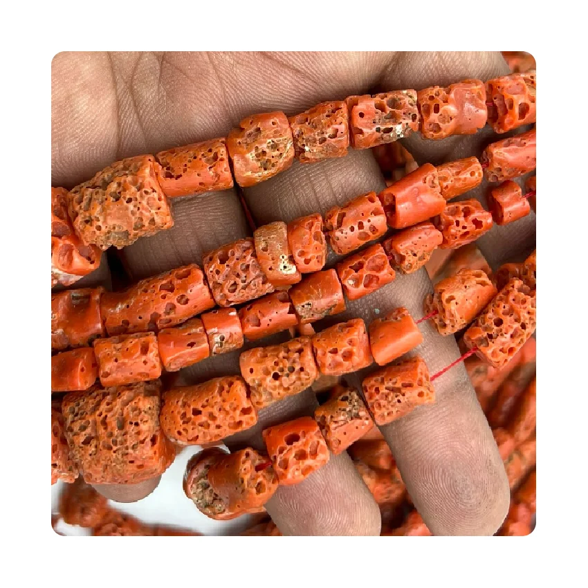 Factory Wholesale Natural Italian Coral Tube Old Looking Tube Shape Beads Size 10 to 15 Mm Long Approx 20 Inches Necklace