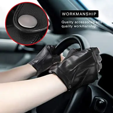 Fashion Black Goatskin Men Leather Driving half-finger gloves