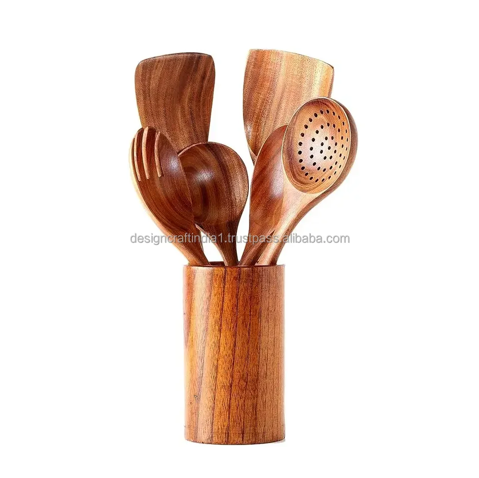 Custom Wooden Spoons for Cooking Kitchen Utensils Non Stick Acacia Wood Utensil Cooking Spoon Flatware