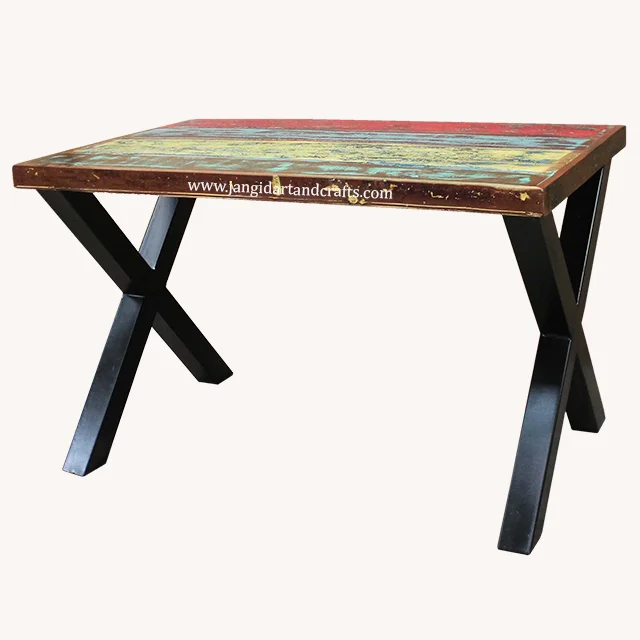 Country style home restaurant dinning room furniture solid wood top metal legs rectangular dinner table industrial dining table