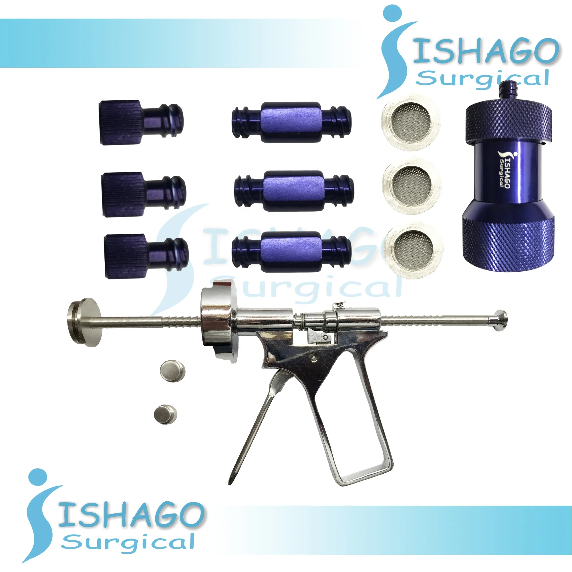 Nano Fat Filter Set with Luer to Luer Adopter and Syringe Stopper, Liposuction and Fat Transfer Instruments