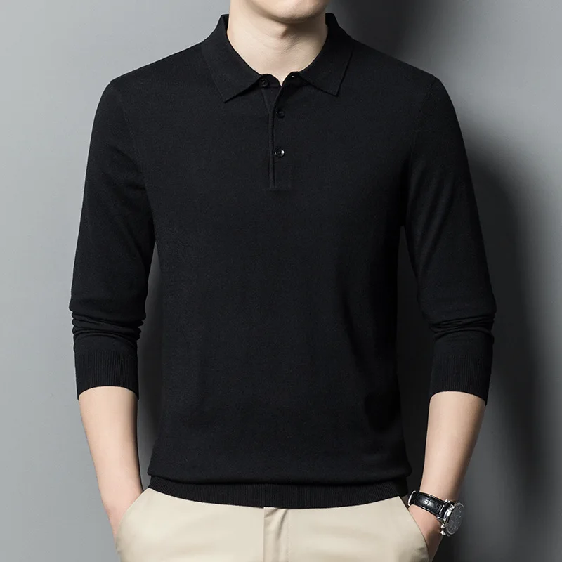 2024 Autumn Winter slim fashion casual simple lapel trend business long-sleeved Polo shirt