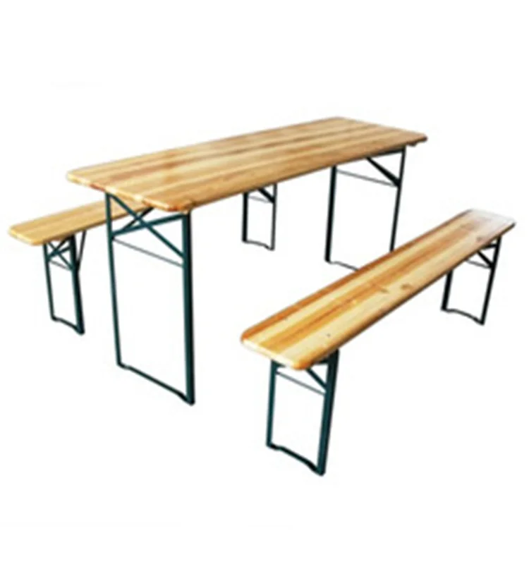 Factory Price 3 Piece Outdoor Beach Camping Brewery Foldable Wooden Beer Table Set with Benches