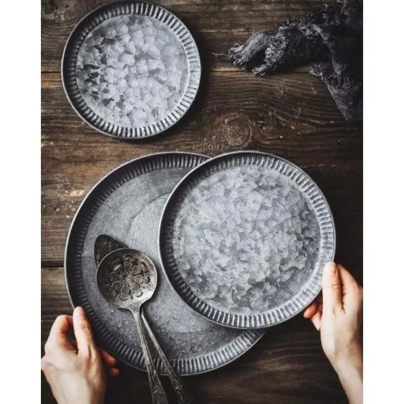 Set of 3 premium quality galvanized round serving tray with customized shape & size for home kitchen use  party occasion