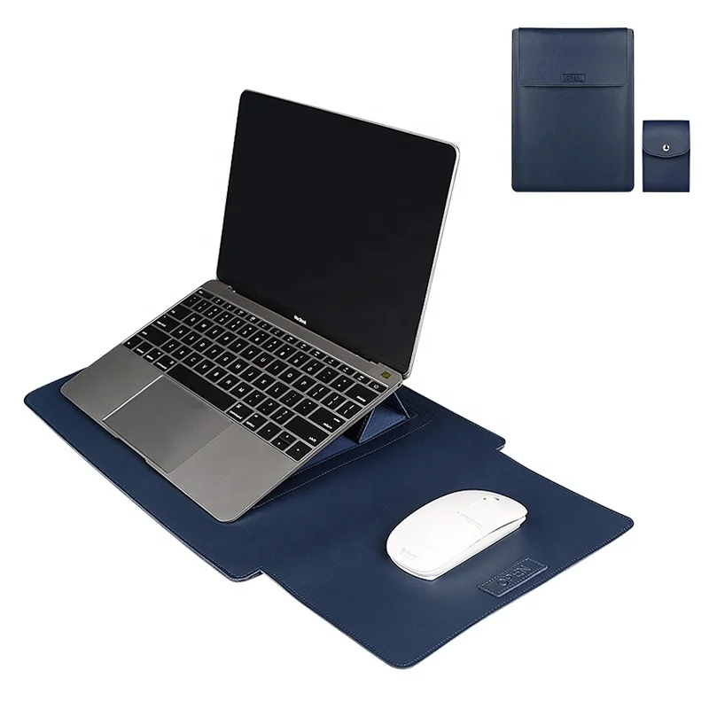 Wholesale Creativity Multipurpose Waterproof Slim PU Leather Laptop Sleeve Bags Case with Stand Mouse Pad