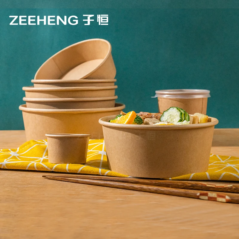 Disposable food grade ZEEHENG kraft paper salad bowl noodle cup with lid