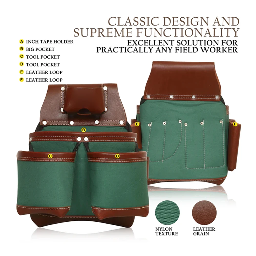 Latest Model Good Quality Heavy Duty Leather mixed Fabric Tool Bag For Working Professional Tool Belt