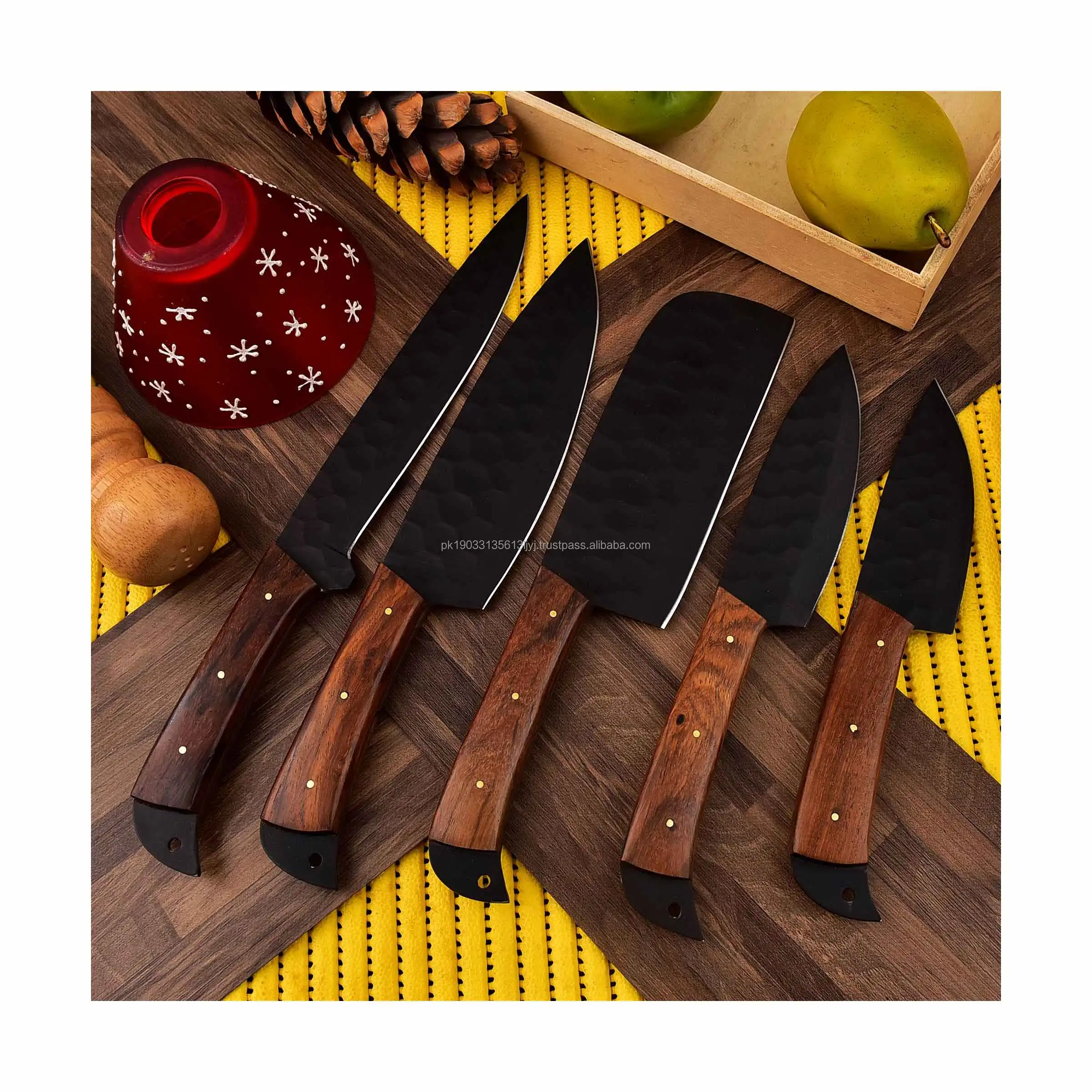 Factory wholesale 5 Pcs Kitchen Knives Set Japanese Stainless Steel Chef Knives With Rose Wood Handle Kitchen Knives