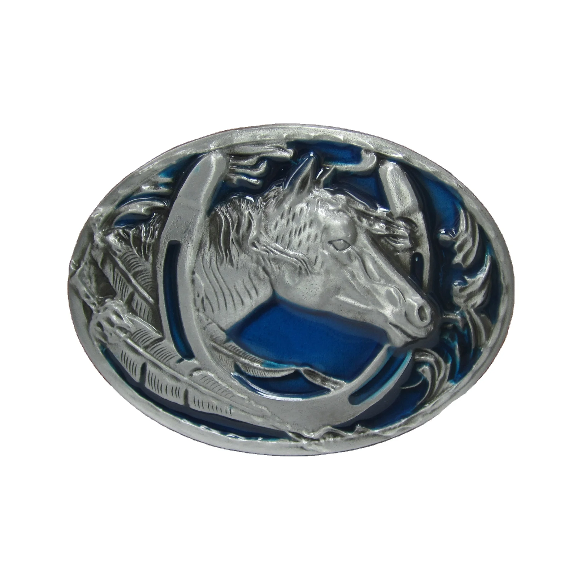 Custom design vintage western belt buckle cowboy  horse riding pattern 3D plating belt buckle for men