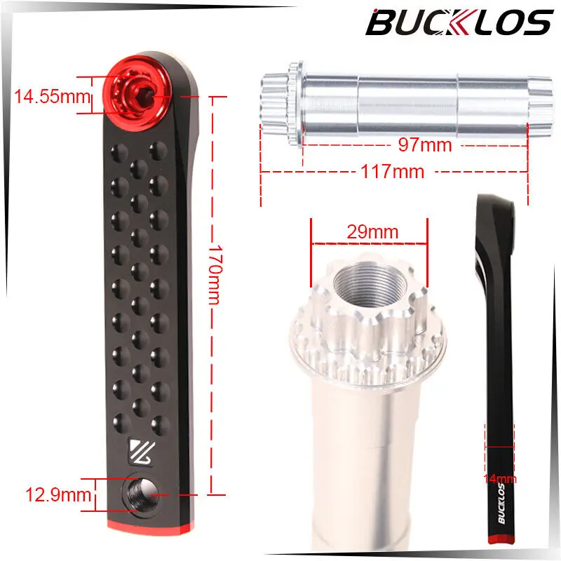 BUCKLOS 170mm Crank Arm Set Spindle 29mm  Single and Double Chainring Aluminum Alloy Bicycle Crank