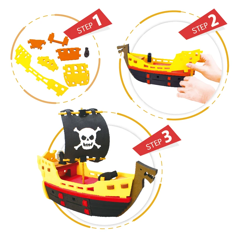Multicolor 3d Soft Eva Foam Pirate Ship Jigsaw Puzzle