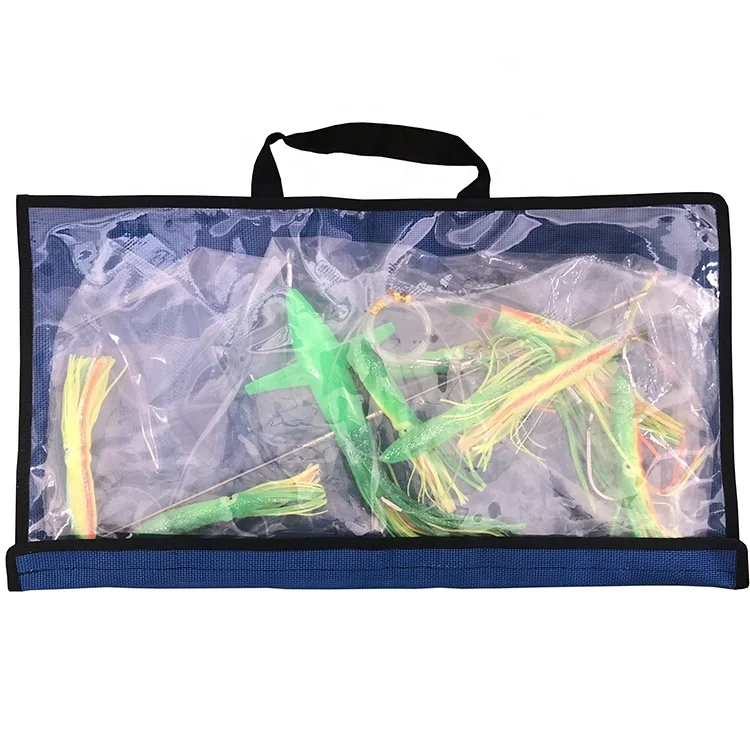 OEM S.S spreader bar hard plastic teaser bird trolling fishing lure set mesh lure bag hook rigging saltwater squid lure set