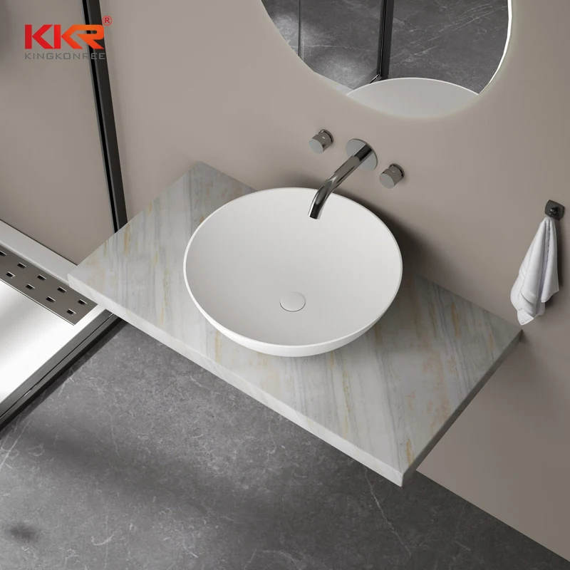 Hotel bathroom countertop basin unit small bathroom vessel sink white solid surface basin