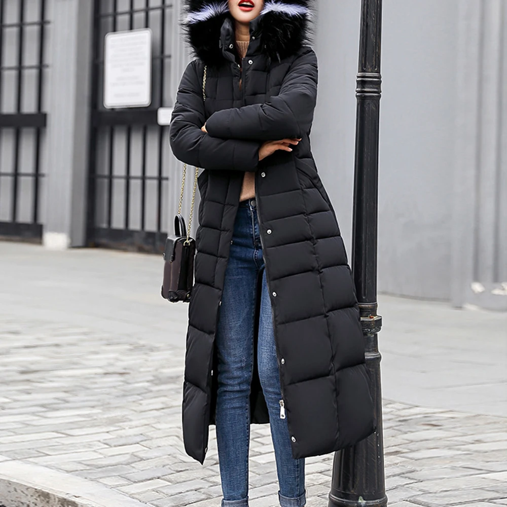 Long Winter Coat Women Parkas Slim Casual Hooded Fur Collar Warm Jacket Outerwear Coat Streetwear Chaqueta Mujer Veste Femme