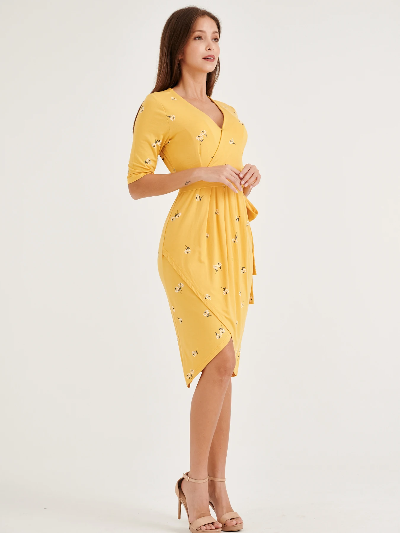 2023 Summer Floral Yellow Plain Soft Modal Fabric Maternity Casual Dresses for Pregnant Women Long Midi Length Overlay