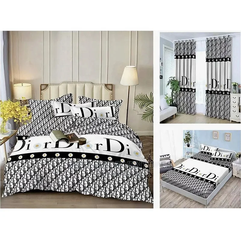 2024 Hot Sale King Size Bedding Set 10-Piece Designer Polyester Bed Sheet with Matching Curtains Modern Style for Home