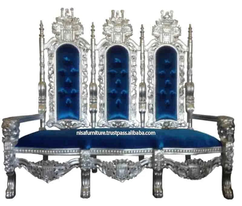Carved Lion Royal King Wedding Throne Luxury High Back 3 Seater Velvet Sofa Furniture for Living Room Leisure Antique Chair