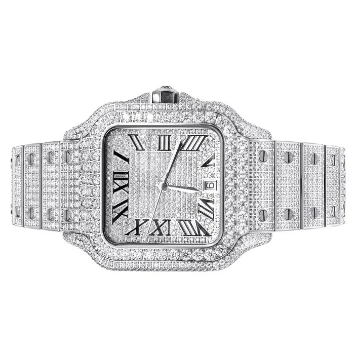 Handmade Luxury Mechanical Watch VVS Moissanite Diamond Tester Stainless Steel Band Analog Ice Moissanite Diamond Fashion Watch