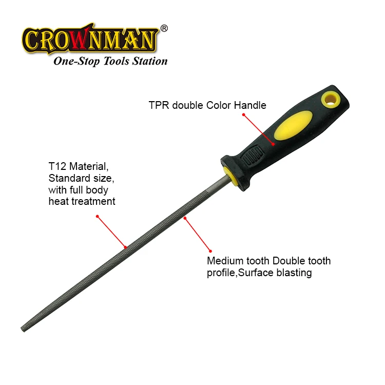 CROWNMAN Professional Custom Hand Tools 8' With TPR Handle T12 Double Cut Round Files