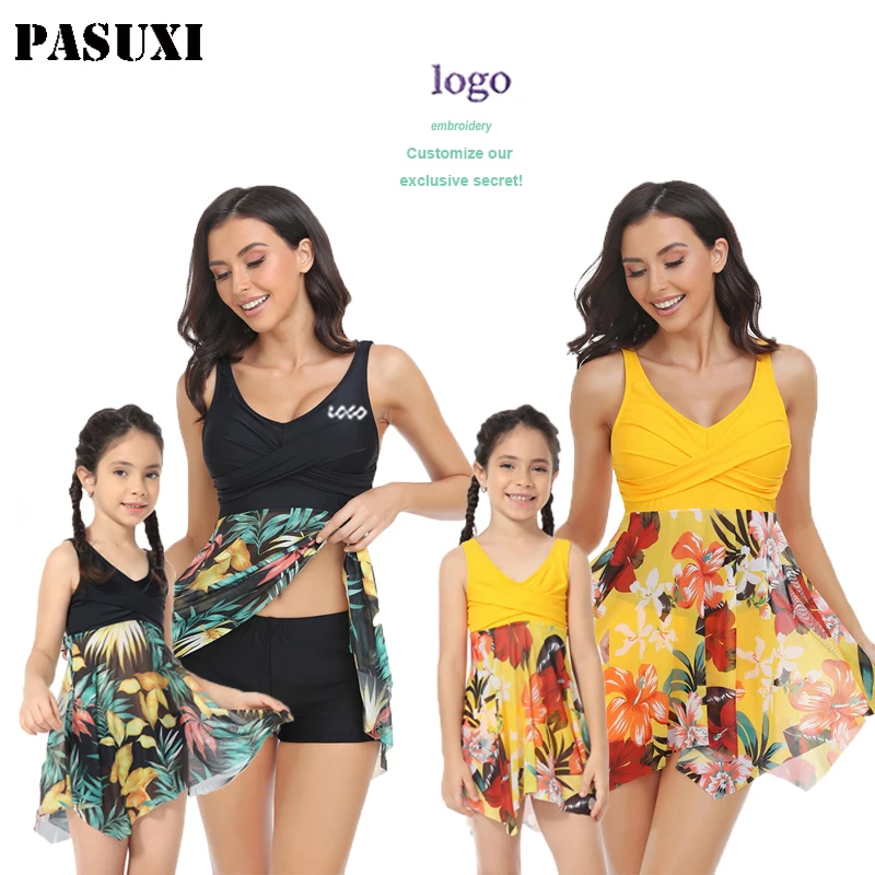 PASUXI Custom New Parent Child Swimsuit Beach Pants Male Mother One Piece Print Bikini Boys And Girls Family Mini Me Swimwear