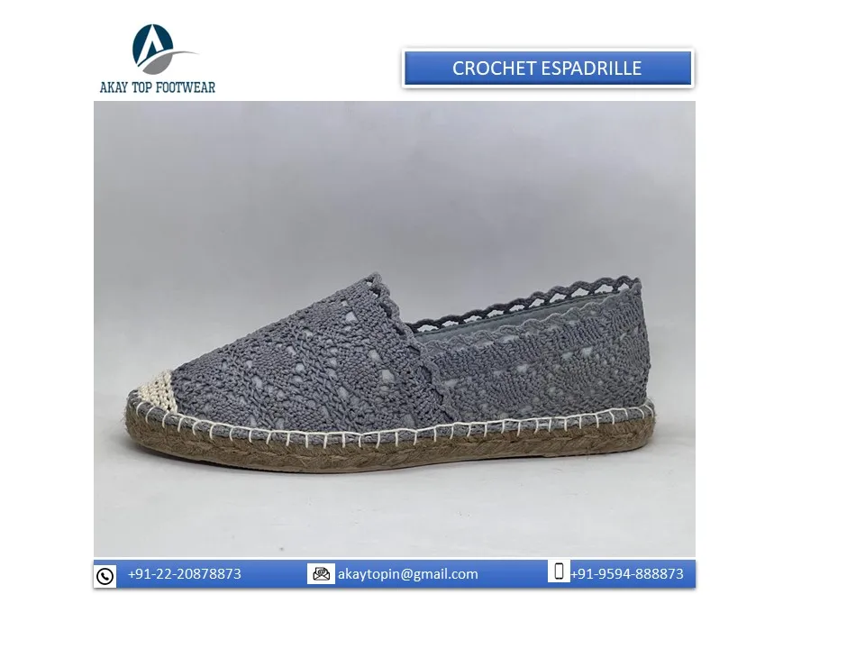 Fashion trend comfortable crochet lace espadrille Unique Light Weighted Breathable Assured Quality 100% Natural Crochet Fabric