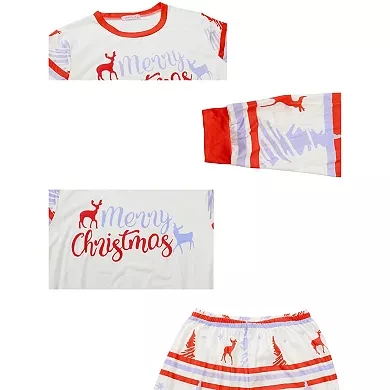 Christmas Sleepwear Long Sleeve Tee With Pants Lounge Holiday Pajama Sets 100% Cotton merry christmas suit