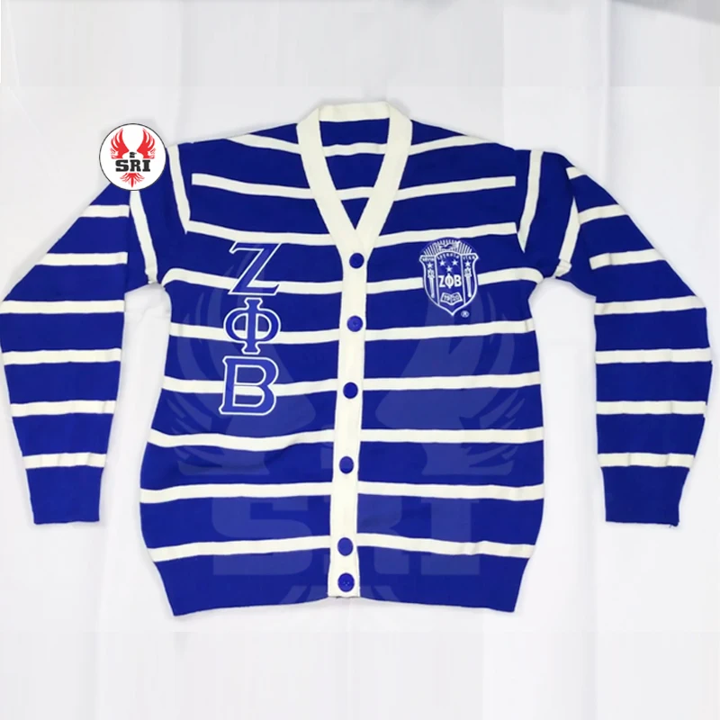 Custom Greek Zeta Phi Beta Sorority Embroidered Women Acrylic Cardigan Sweater Paraphernalia College