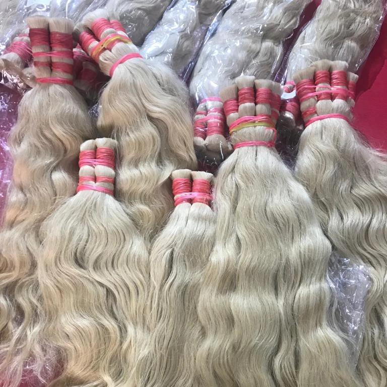 Oriental Hairs Factory Direct Blonde Bulk Hair Closure Indian Raw Human Hair with Soft Wave Style Bleached Temple Style
