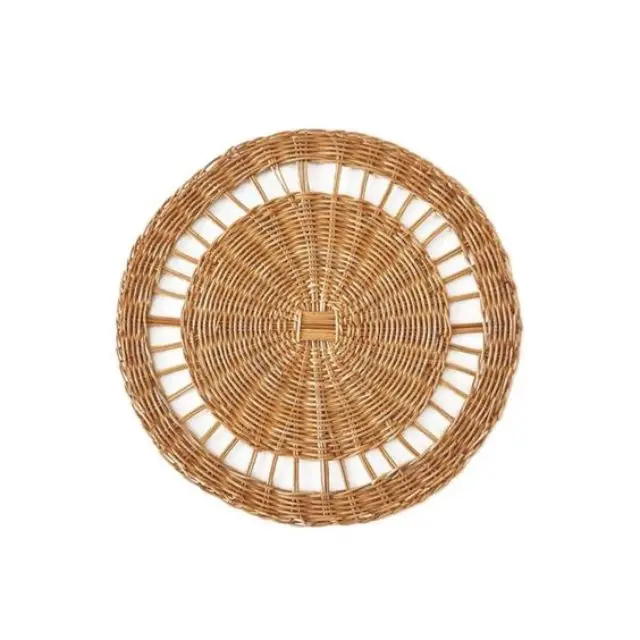 New Design Natural Round Rattan Placemat Elegant Hand-braided Plate Holders Rustic Dining Table Placemats For Kitchen Decoration